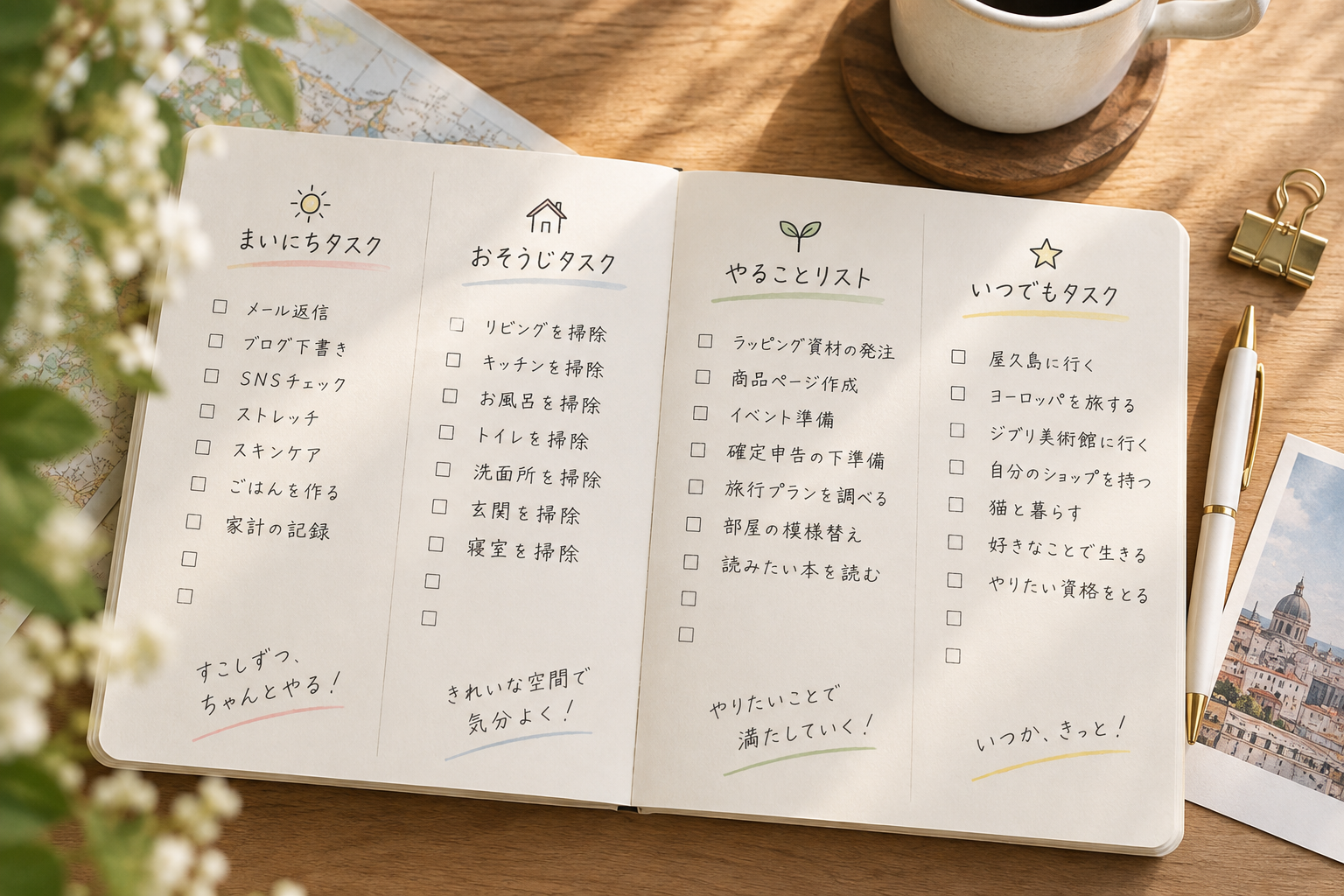 スケジュールとタスクとメモを無地ノート1冊にまとめた手書き手帳